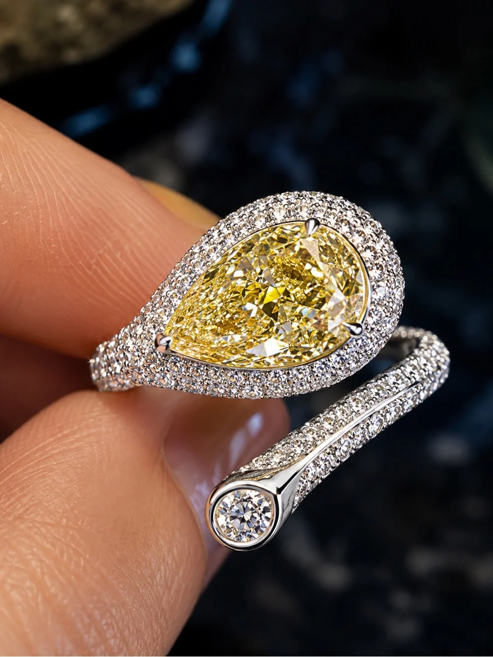 Yellow Pear-Cut Pavé Wrap Ring